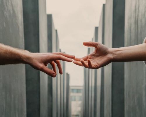 couple main Deux mains qui se rejoignent, image symbolique du lien à reconstruire en thérapie de couple